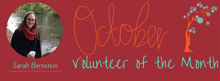 Thanks to Sarah Bernstein, October’s VotM! Click above to read more about her.
Thanks to Sarah Bernstein, October’s VotM! Click above to read more about her.